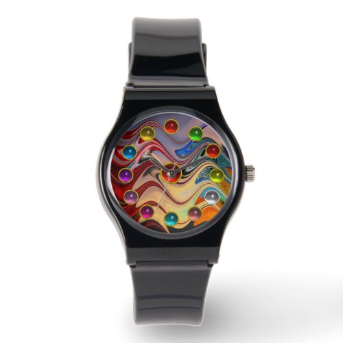 ABSTRACT WAVES AND COLORFUL 3D GEMSTONES WATCH