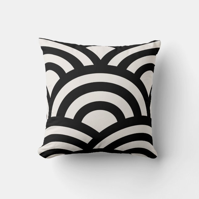 Abstract Waves, Arches, Black And White Lines Throw Pillow (Front)