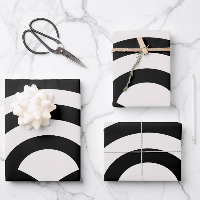Abstract Waves, Arches, Black And White Lines Wrapping Paper Sheets (Front)