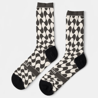 Abstract Waves Black and White with Text Socks