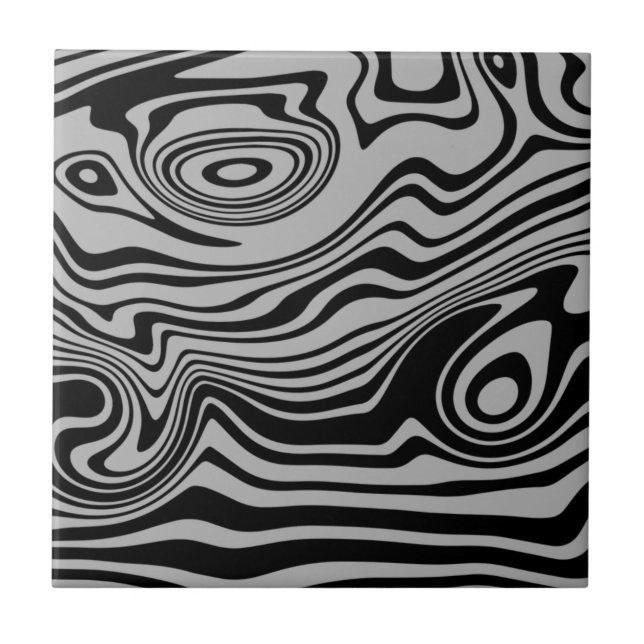 Abstract Waves Black Gray Ceramic Tile Your Colors (Front)