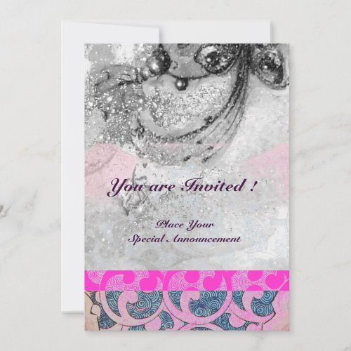 ABSTRACT WAVES Black WhiteFuchsia Pink Wedding Invitation