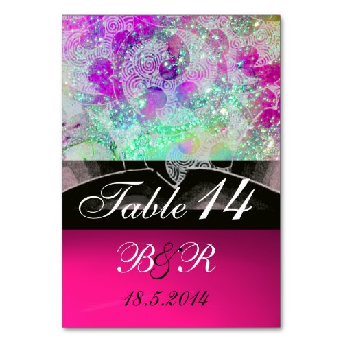 ABSTRACT WAVES BluePurple Pink Wedding Monogram Table Number