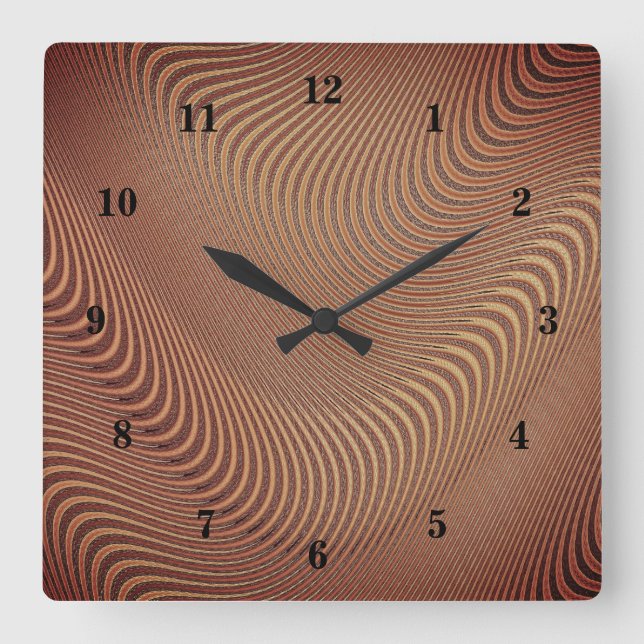 Abstract Waves Brown Art Wall Clock (Front)