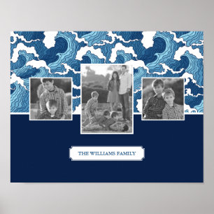 Abstract Waves   Family Photos & Text  Monogram Poster