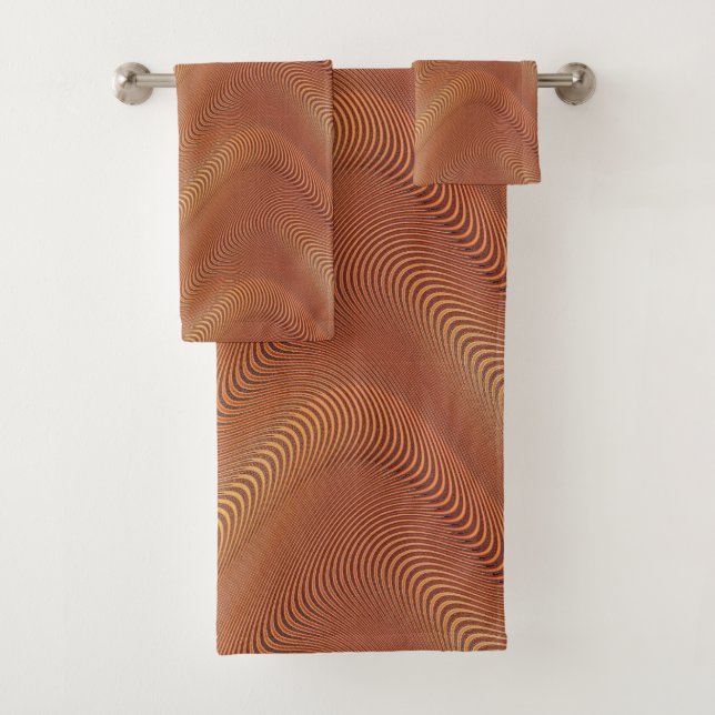 Abstract Waves Golden Brown Bath Towel Set (Insitu)
