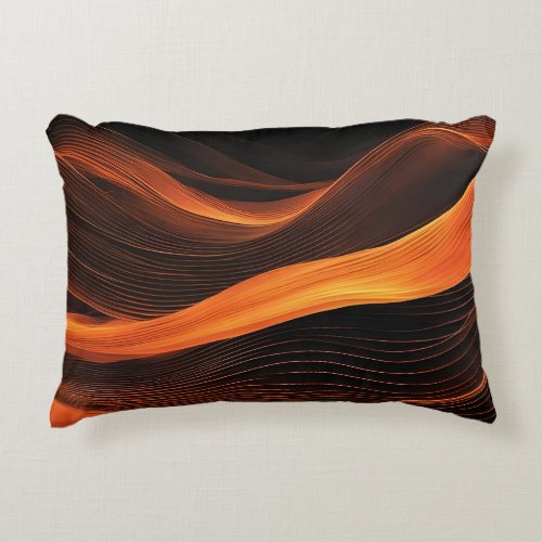 Abstract Waves In A Bend Of Black  Orange Accent Pillow