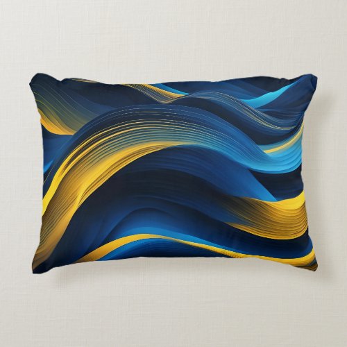 Abstract Waves In A Bend Of Blue  Yellow Accent Pillow