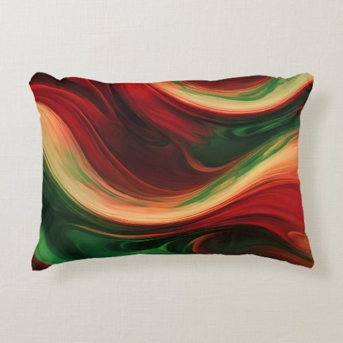 Abstract Waves In A Bend Of Red  Green Accent Pillow