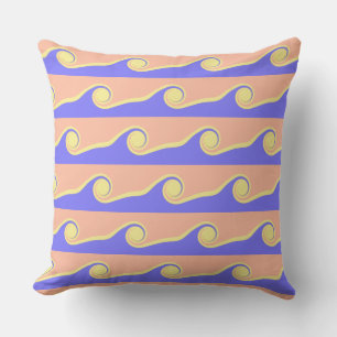 Abstract Waves in Blue & Coral Throw Pillow