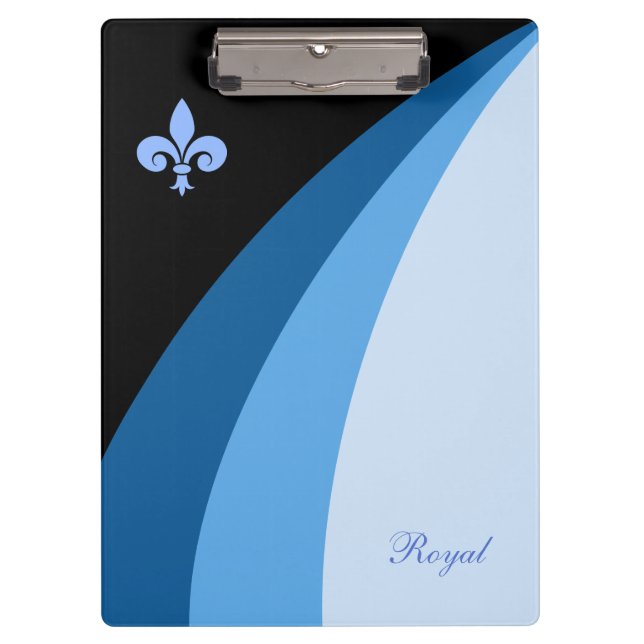 Abstract waves in blue shades & fleur de lis clipboard (Front)