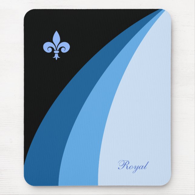 Abstract waves in blue shades & fleur de lis mouse pad (Front)