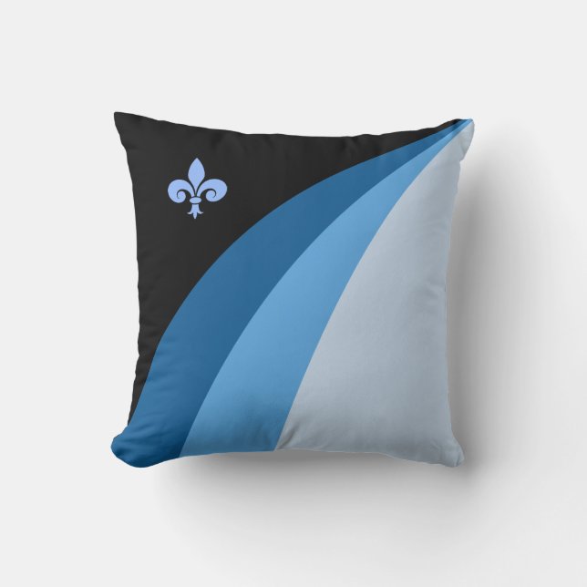 Abstract waves in blue shades & fleur de lis throw pillow (Front)