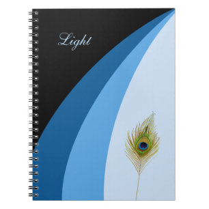 Abstract waves in blue shades & peacock feather notebook