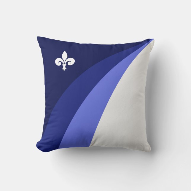 Abstract waves in blue shades & white fleur de lis throw pillow (Front)