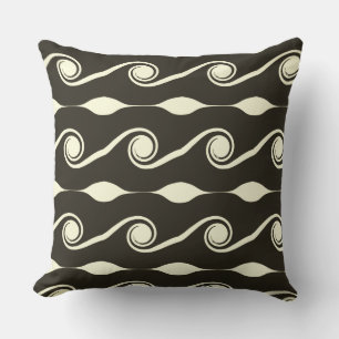 Abstract Waves in Dark Grey & Ivory Throw Pillow