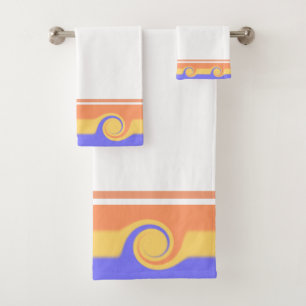 Abstract Waves in Pastel Colors on White Bath Towel Set