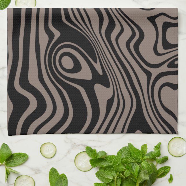 Abstract Waves Kitchen Towel Custom Colors - Brown (Folded)