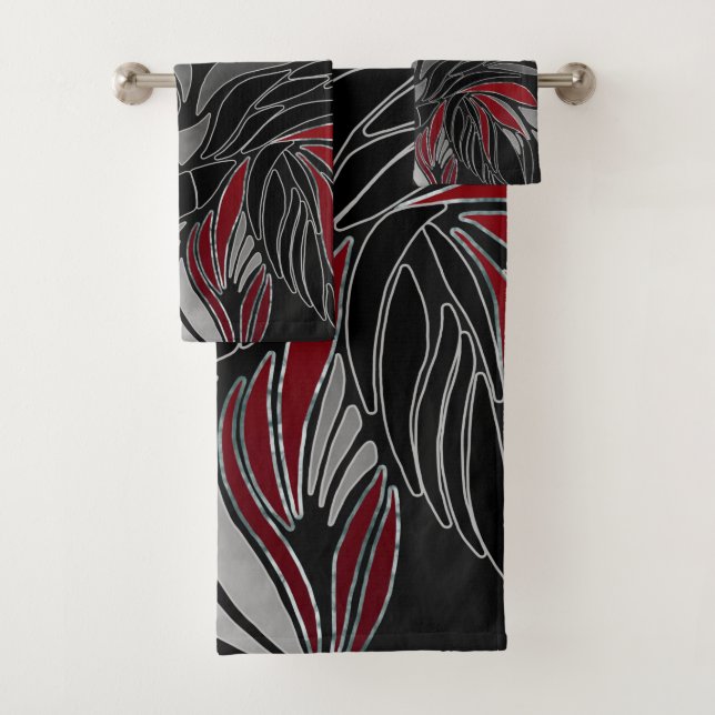 Abstract waves, lines, leaves, modern design bath towel set (Insitu)