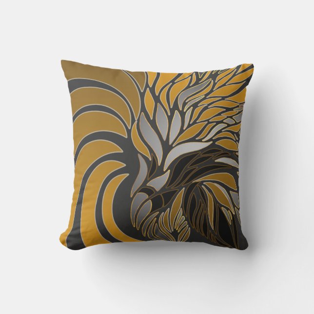 Abstract waves, lines, leaves, modern design outdoor pillow (Front)