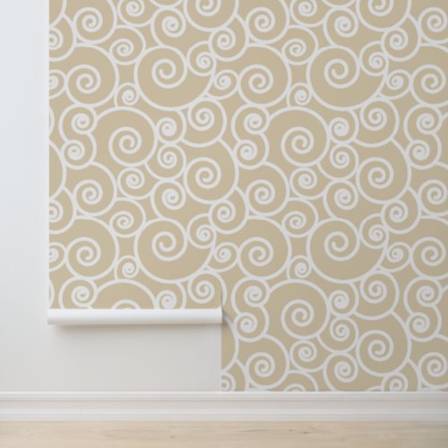 Abstract Waves Pattern Beige White Ocean Wallpaper