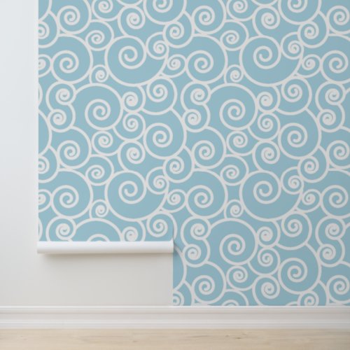 Abstract Waves Pattern Light Blue and White Ocean Wallpaper