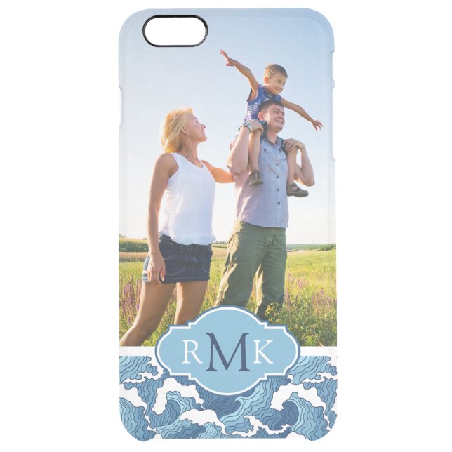 Abstract Waves | Photo & Monogram Uncommon iPhone Case (Back)