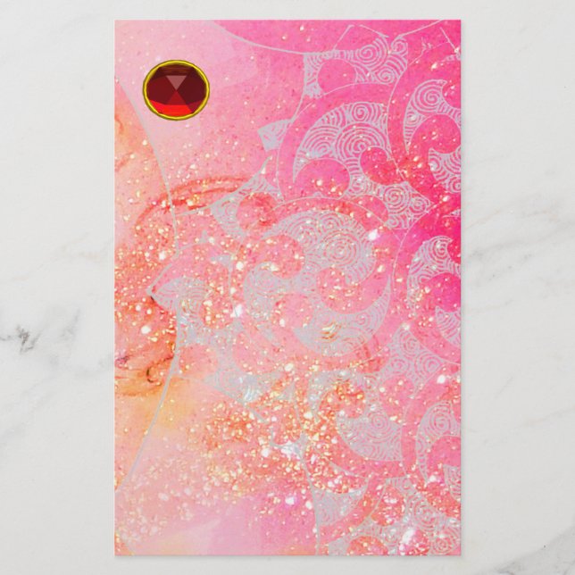 ABSTRACT WAVES,PINK FUCHSIA FLORAL SWIRLS,RED RUBY (Front)