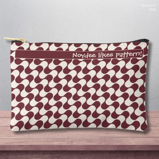 Abstract Waves Red and White with Text Accessory Pouch