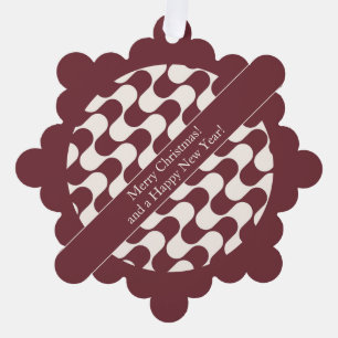 Abstract Waves Red and White with Text Ornament Card