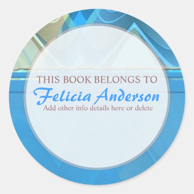 Abstract Waves : Round Artistic Bookplate Label (Front)