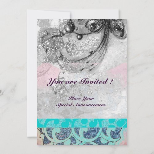 ABSTRACT WAVES Teal Black White Blue Wedding Invitation