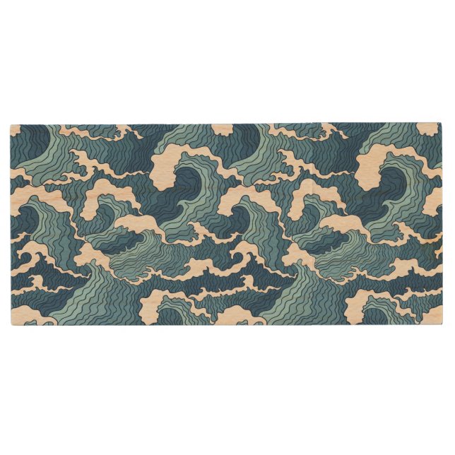 Abstract Waves Wood USB Flash Drive (Front)