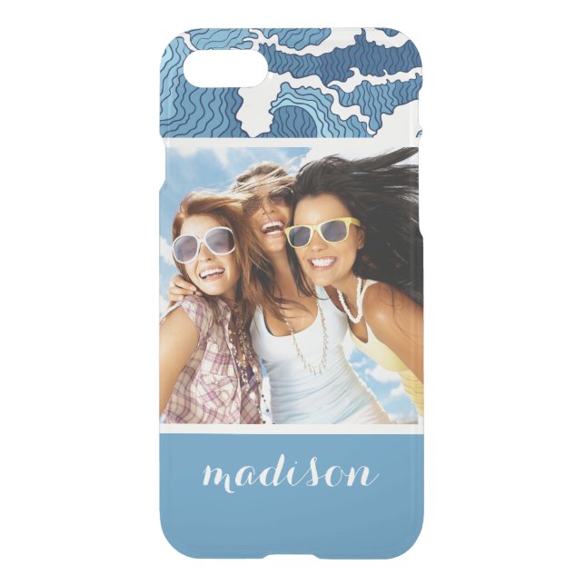 Abstract Waves | Your Photo & Name Uncommon iPhone Case (Back)