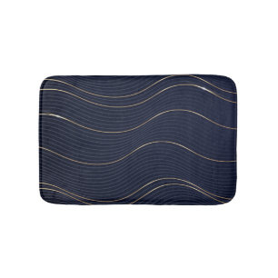 Abstract Wavy Blue Gold Lines Pattern Bath Mat