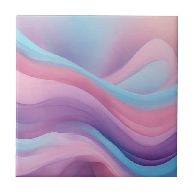 Abstract Wavy Blue, Pink, Purple Textured  Ceramic Tile (Front)
