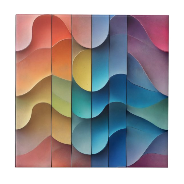 Abstract Wavy Colorful Pattern Ceramic Tile (Front)