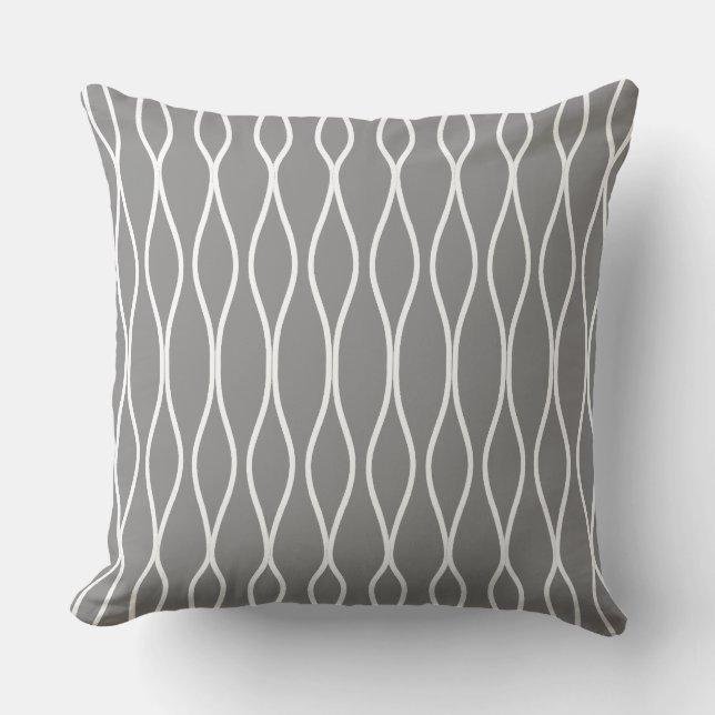 Abstract Wavy Geometric Pattern on Silver Gray Throw Pillow (Front)