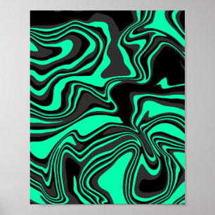 Abstract Wavy Green and Black Pattern Poster