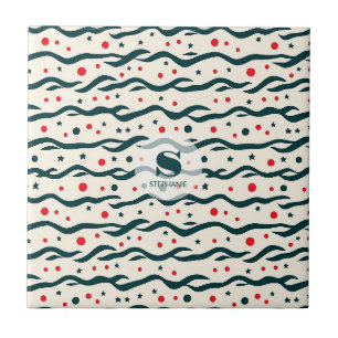 Abstract Wavy Lines and Geometric Shapes Pattern Ceramic Tile