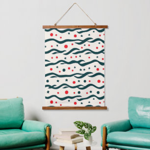 Abstract Wavy Lines and Geometric Shapes Pattern Hanging Tapestry