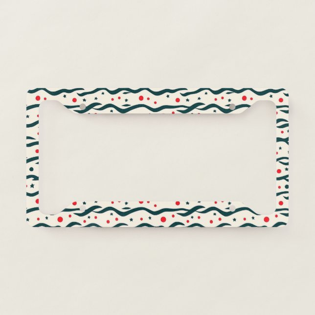 Abstract Wavy Lines and Geometric Shapes Pattern License Plate Frame (Front)
