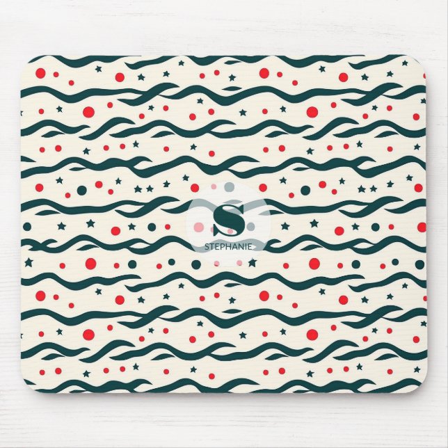 Abstract Wavy Lines and Geometric Shapes Pattern Mouse Pad (Front)