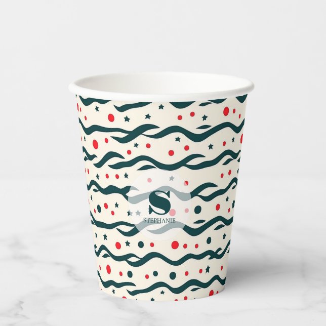 Abstract Wavy Lines and Geometric Shapes Pattern Paper Cups (Front)