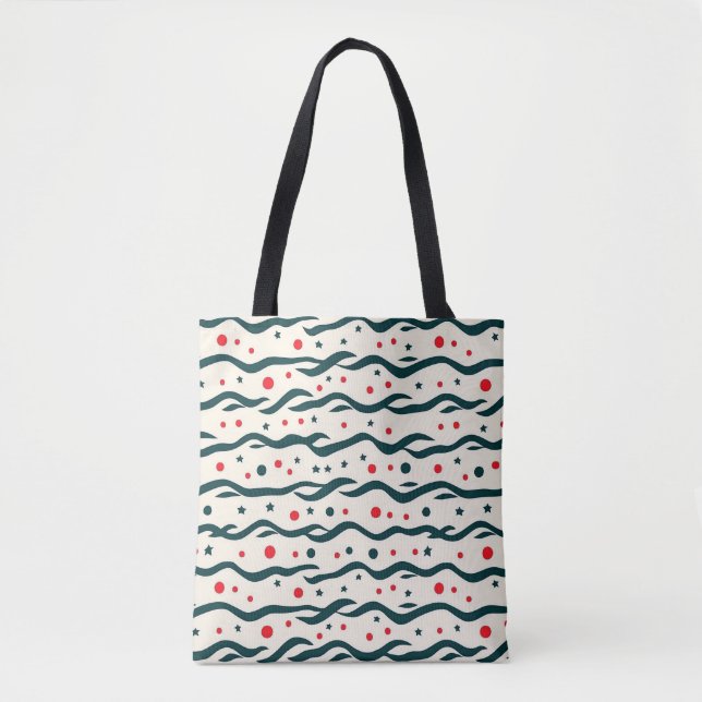 Abstract Wavy Lines and Geometric Shapes Pattern Tote Bag (Front)
