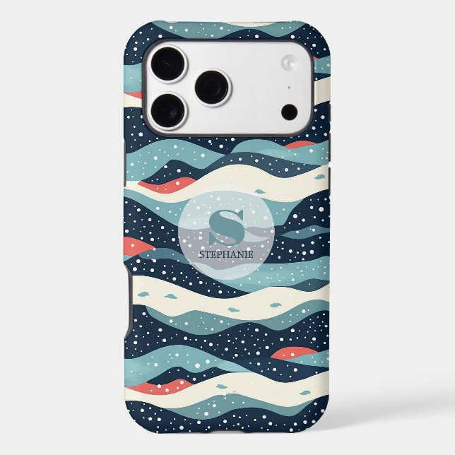 Abstract Wavy Lines with Snowflake Dots iPhone Case (Back)