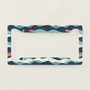 Abstract Wavy Lines with Snowflake Dots License Plate Frame