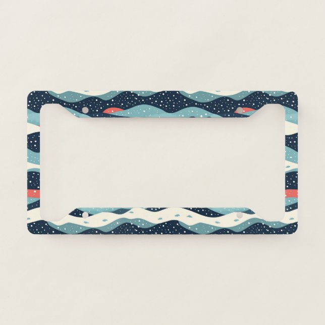 Abstract Wavy Lines with Snowflake Dots License Plate Frame (Front)
