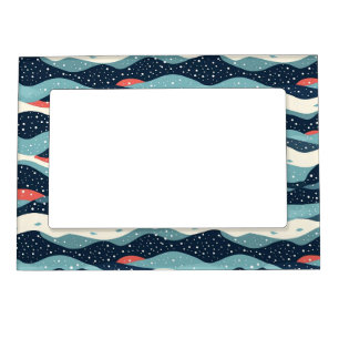 Abstract Wavy Lines with Snowflake Dots Magnetic Frame