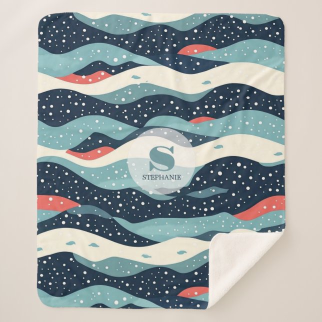 Abstract Wavy Lines with Snowflake Dots Sherpa Blanket (Front)
